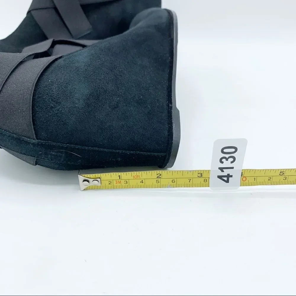 Stuart Weitzman Be Happy Black Suede Hidden Wedge Booties‎ Criss-cross Elastic - Picture 8 of 16